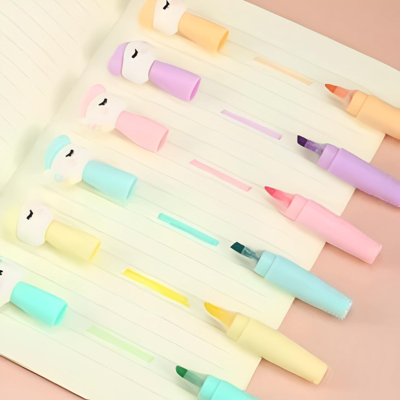 Three clear pouches, each containing a set of five pastel-colored unicorn-shaped mini highlighters, perfect for kids' school supplies.available at uSmile.toys www.usmile.toys